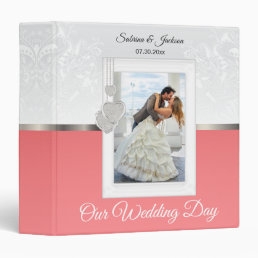 Our Wedding Day | Elegant White &amp; Coral 3 Ring Binder