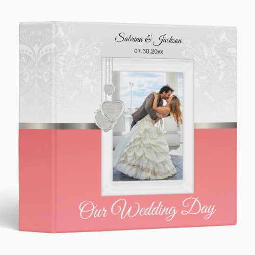 Our Wedding Day  Elegant White  Coral 3 Ring Binder