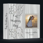 Our Wedding Day | Elegant White Satin 3 Ring Binder<br><div class="desc">⭐⭐⭐⭐⭐ 5 Star Review. Avery 3 Ring Binder. This beautiful Wedding Photo Album or Planner is ready for you to personalize with your text and photo. ✔NOTE: ONLY CHANGE THE TEMPLATE AREAS NEEDED! 😀 If needed, you can remove the text and start fresh adding whatever text and font you like....</div>