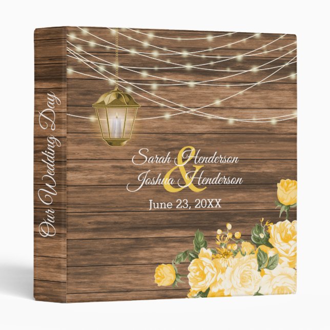 Our Wedding Day | , Lantern & Yellow Floral  3 Ring Binder (Front/Spine)