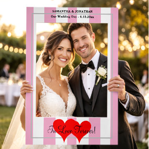 Our Wedding Day Pastel Pink White Stripes Hearts Selfie Frame