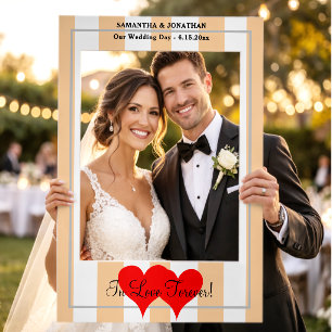 Our Wedding Day Sandy Beach White Stripes Hearts Selfie Frame