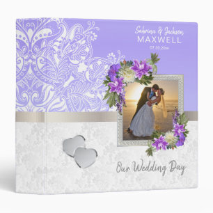Our Wedding Day   White Damask & Lavender 3 Ring Binder