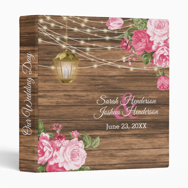 Our Wedding Day | Wood, Lantern & Mauve Pink 3 Ring Binder (Front/Spine)