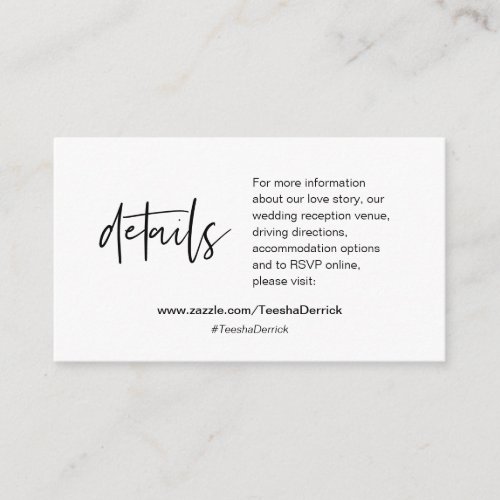 Our wedding details Modern Calligraphy Enclosure Card