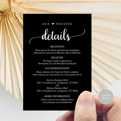 Our Wedding Details Rustic Classy Black Enclosure Card