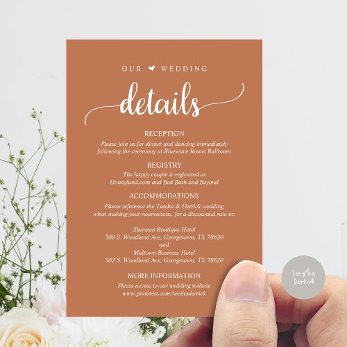 Our Wedding Details Rustic Copper Rust Brown Enclosure Card