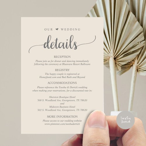 Our Wedding Details Rustic Cream Dark Grey Enclosure Card