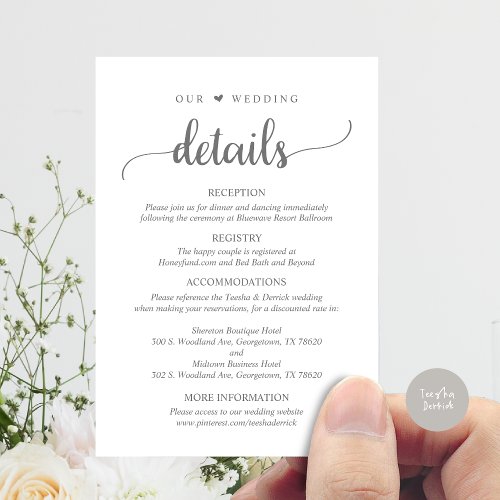 Our Wedding Details Rustic Dark Grey Enclosure Card