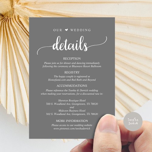 Our Wedding Details Rustic Dark Grey Enclosure Card