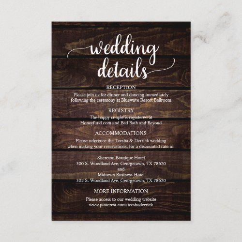 Our Wedding Details Rustic Navy Blue Script Enclo Enclosure Card