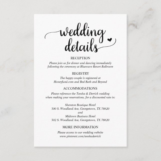 Our Wedding Details, Rustic Script  Enclosure Card (Front)