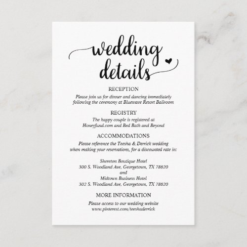Our Wedding Details Rustic Script  Enclosure Card