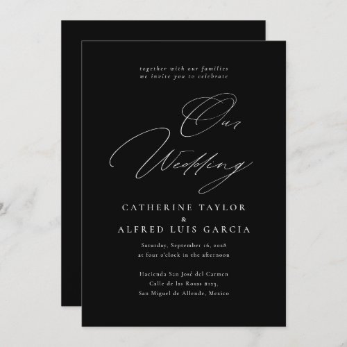 Our Wedding Elegant Calligraphy Black Wedding Invitation