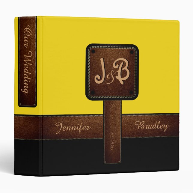 Our Wedding | Elegant Monogram Album 3 Ring Binder (Front/Spine)