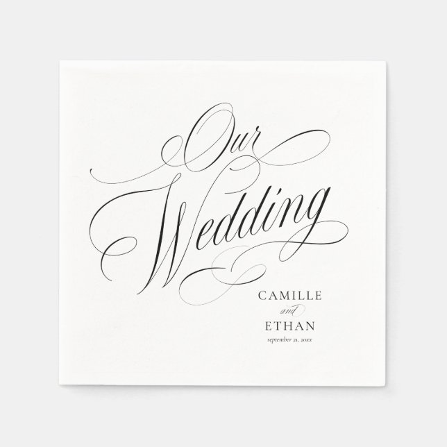 Our Wedding Elegant Script Paper Napkins (Front)