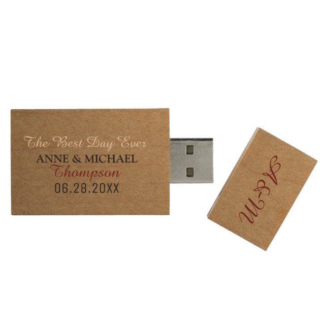 our wedding event picture memories wood USB flash drive (Opened)
