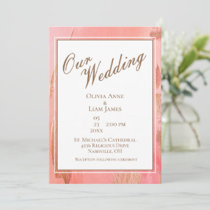Our Wedding Gold Pink Peach Modern Elegant Wedding Invitation