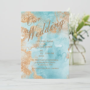 Our Wedding Gold Turquoise AbstractElegant Wedding Invitation