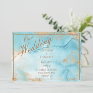 Our Wedding Gold Turquoise Modern Elegant Wedding Invitation