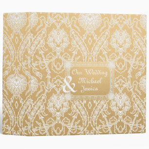 Our Wedding Gold & White Lacy Damask Planner 3 Ring Binder