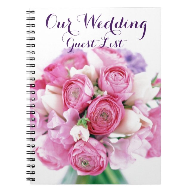 Our Wedding Guest List Pink Flowers Noetbook Notebook (Front)
