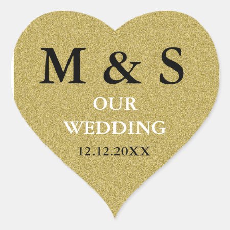 Our Wedding Heart Stickers Glitter Gold Monogram