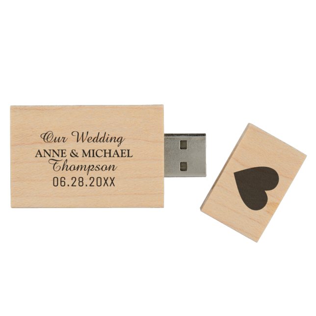 our wedding memories photos wood USB flash drive (Opened)