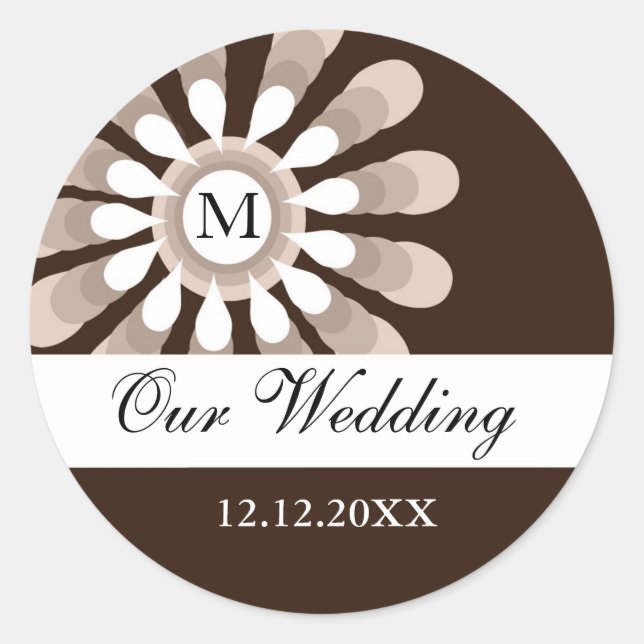 Our Wedding Monogram Stickers(8)Modern Flower Classic Round Sticker (Front)
