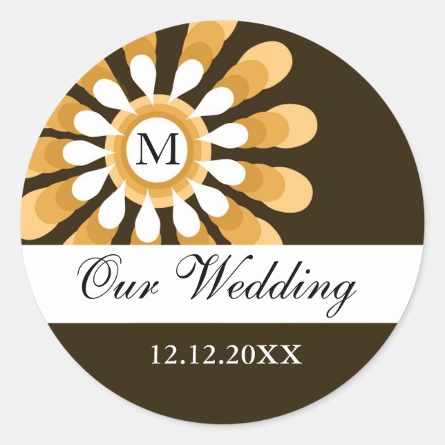 Our Wedding Monogram Stickers(9)Modern Flower Classic Round Sticker (Front)