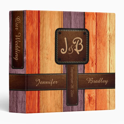 Our Wedding  Orange Purple Wood Album Binder