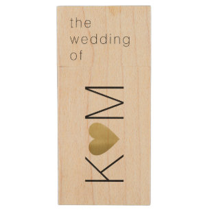 Our Wedding Photos, couple initials Wood Flash Drive