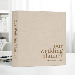 Our Wedding Planner Simple Elegant Beige Linen 3 Ring Binder