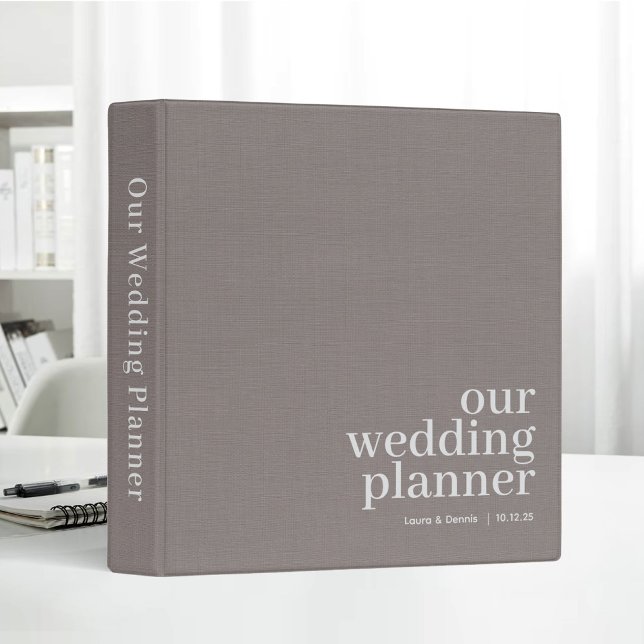 Our Wedding Planner Simple Elegant Gray Linen 3 Ring Binder (Creator Uploaded)