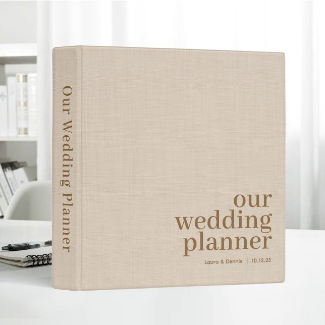 Our Wedding Planner Simple Elegant Monogram Brown 3 Ring Binder (Creator Uploaded)