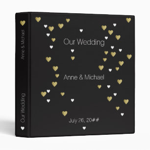 our wedding, romantic love hearts black 3 ring binder