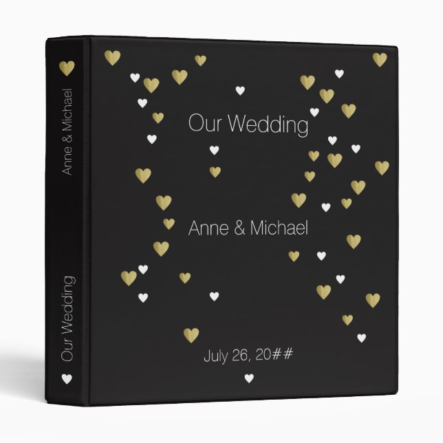 our wedding, romantic love hearts black 3 ring binder (Front/Spine)