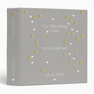 our wedding, romantic love hearts gray 3 ring binder
