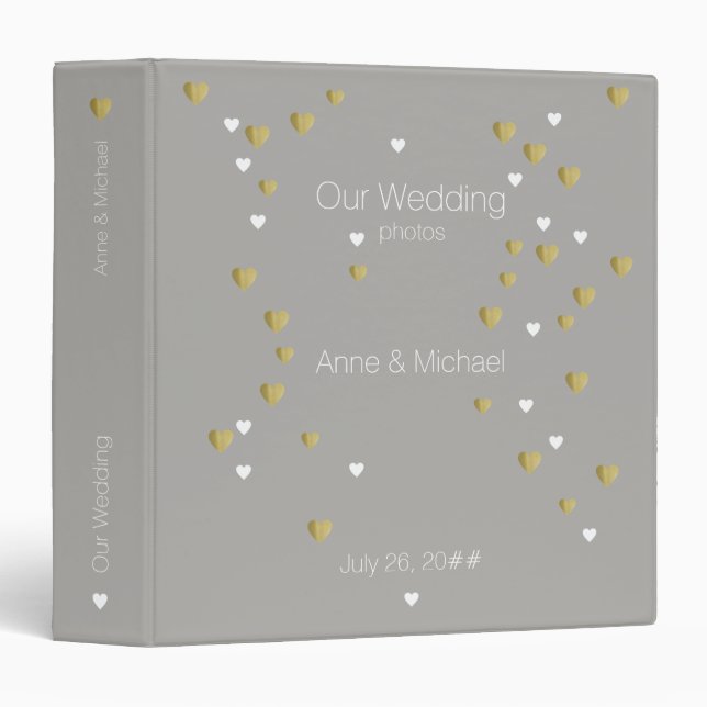 our wedding, romantic love hearts gray 3 ring binder (Front/Spine)