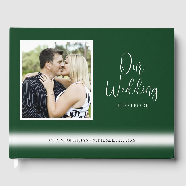Our Wedding Script Photo Emerald Green Wedding Guest Book (Front)