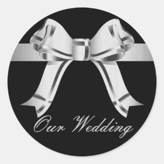 "Our Wedding" - Silver/Gray Bow and Ribbon[a] Classic Round Sticker