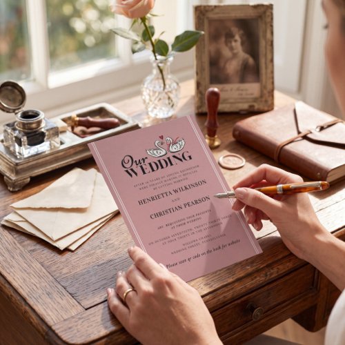 Our Wedding Swans Cute Romantic Pink Invitation