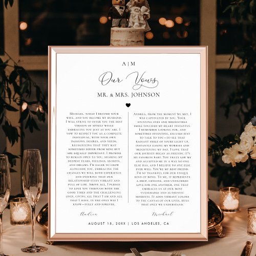 Our Wedding Vows Monogram 1st Anniversary Gift Poster