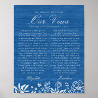 Our Wedding Vows Navy Blue Floral Wood Anniversary