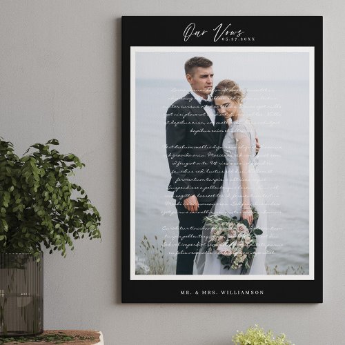 Our Wedding Vows Script  Minimal Black Frame Canvas Print