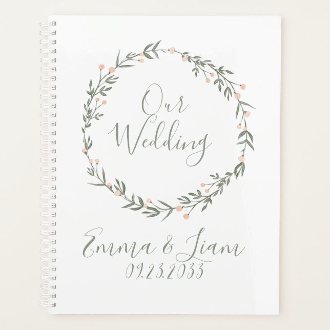 Our Wedding Watercolor Greenery Names Wedding Planner (Front)