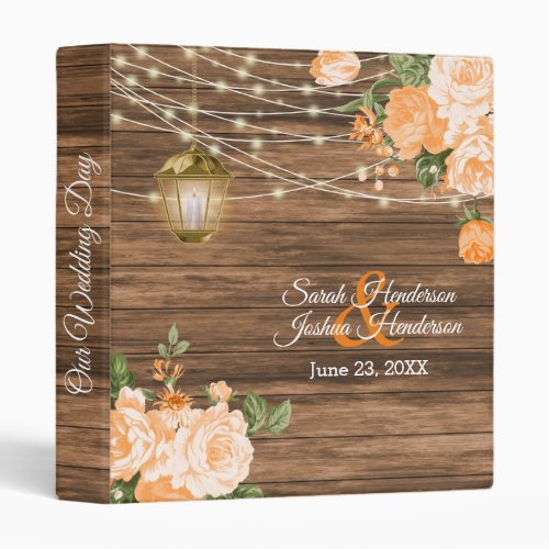 Our Wedding  Wood String Lights  Orange Floral 3 Ring Binder