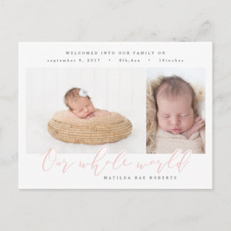 Our whole world multi photo birth announcement