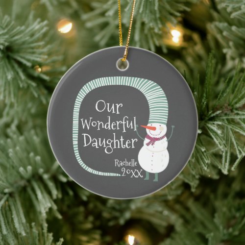 Our Wonderful Daughter Personalized Jolly Snowman Ceramic Ornament