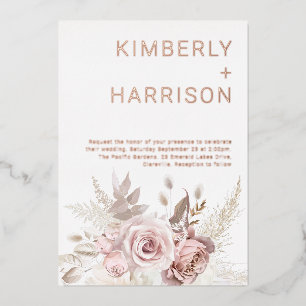 Our Wonderful Wedding: Rose Gold & Blush Floral Foil Invitation